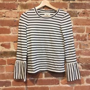 Madewell Stripe-Play Ruffle-Cuff Top XXS J9524 100% Cotton